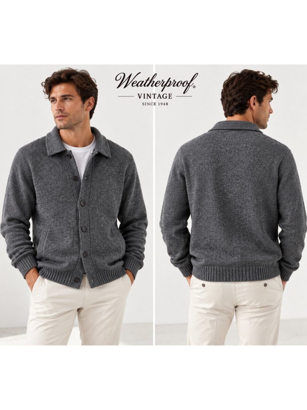 Weatherproof Vintage 100% Himalayan Yak Wool Men's Gray Cardigan Sweater XL